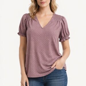 Adrianna Papell Dusty Mauve V-Neck Puff Sleeve Blouse No size tag